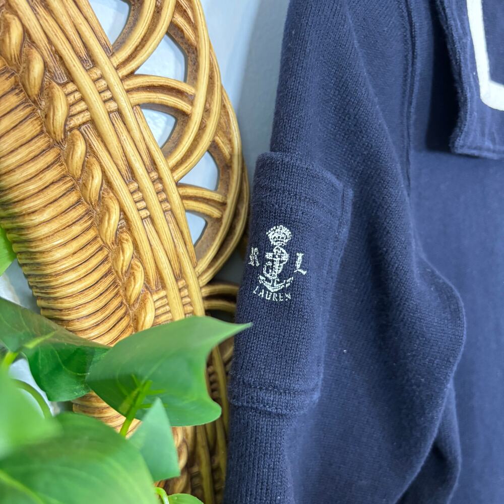 Navy Sailor Collar Cotton Maxi Dress Nautical Classic Vtg | True Summer - Picture 7 of 8